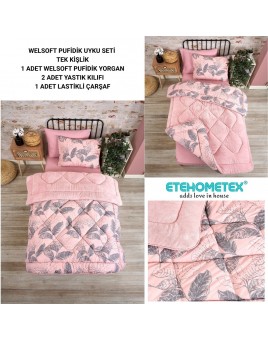 ETE HOMETEX TEK KİŞİLİK WELSOFT UYKU SETİ ARİNA PUDRA 8696474232000